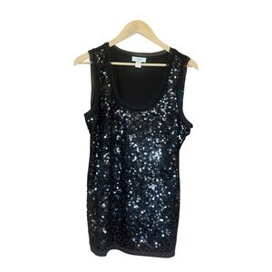 LOFT Black Sequin Tank Top - Size L